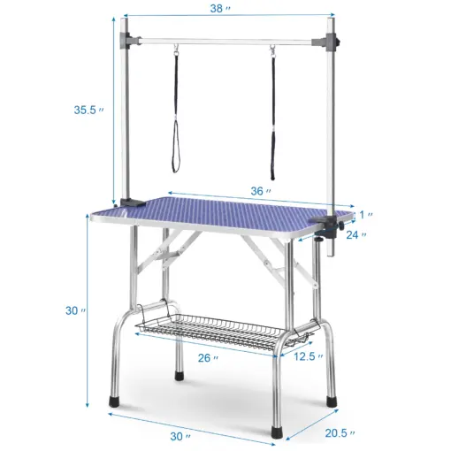 Professional Dog Pet Grooming Table Large Adjustable Heavy Duty Portable w/Arm & Noose & Mesh Tray - Image 16